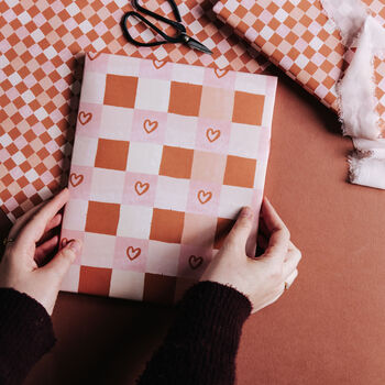 Terracotta And Pink Heart Check Gift Wrap – Wrapping Paper For Valentine’s, Anniversaries, Weddings, Birthdays And More, 7 of 7