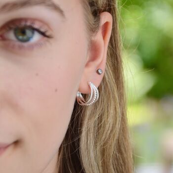 Sterling Silver Triple Hoop Bead Earrings, 2 of 5