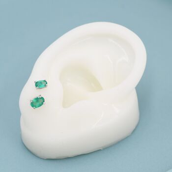 Genuine Green Onyx Stud Earrings Sterling Silver, 6 of 12