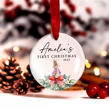 Baby Girl First Christmas Personalised Ceramic Bauble, 6 of 8