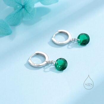 Dangle Emerald Green Cz Huggie Hoop Earrings, 4 of 11