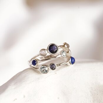 Statement Iolite, Blue Topaz, Moonstone And Lapis Ring, 2 of 5