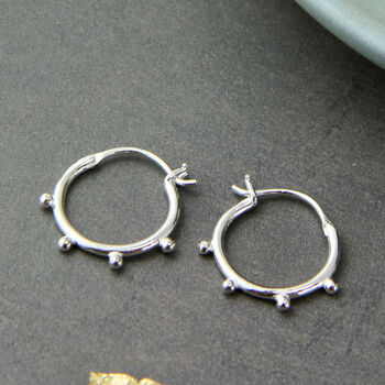 Tiny Hoop Sterling Silver Earrings With Ball Dots, 4 of 10