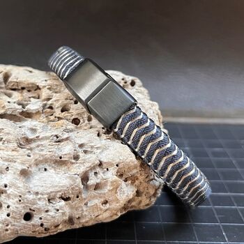 Woven Leather And Stainless Steel Bracelet For Men, 6 of 9