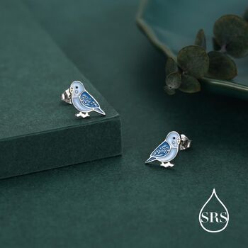 Sterling Silver Blue Enamel Budgie Stud Earring, 5 of 12