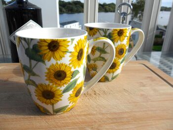 Set Of Four China Aspen Mugs In Sunflower Design, 8 of 12