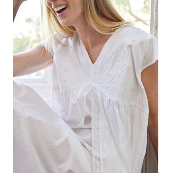 Ladies White Cotton Lace Panel Nightdress 'Valerie', 3 of 6