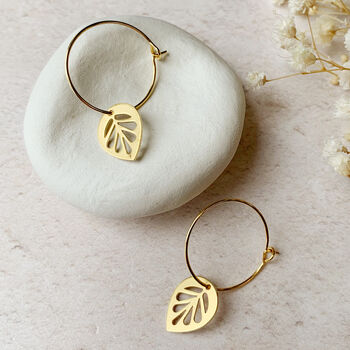 Leaf Drop Hoop Earrings, 6 of 8