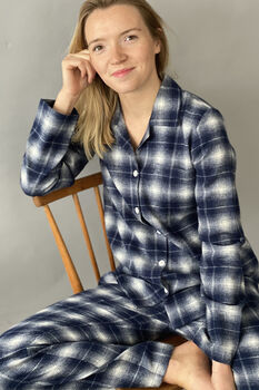 Brushed Cotton Blue And White Check Pyjamas, 5 of 5