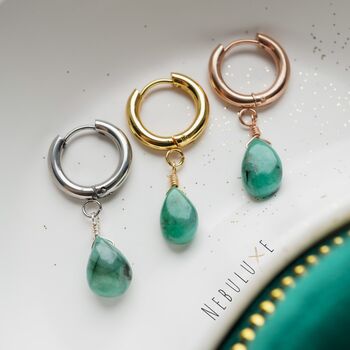 Natural Emerald Hoop Earrings, 5 of 9