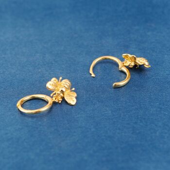 Sweet As Honey Bee Hoop Earrings, 18 K Gold, 6 of 7