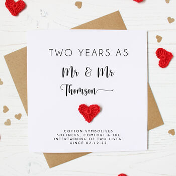 Personalised 2nd Anniversary Card With Cotton Heart, 3 of 5