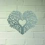 Heart In Oak Tree With Robins Steel Garden Sculpture, thumbnail 2 of 2