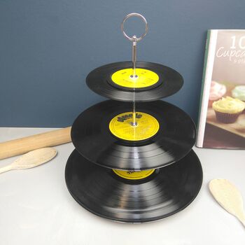 Three Tier Vinyl Record Cake Stand Picture Discs Retro, 6 of 6