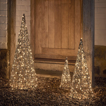 Rattan Cone Plug In Outdoor Christmas Decoration Trio, 2 of 2