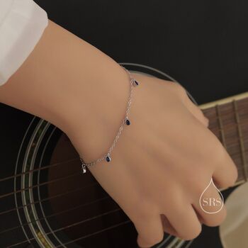 Sapphire Blue Cz Droplet Bracelet In Sterling Silver, 4 of 12