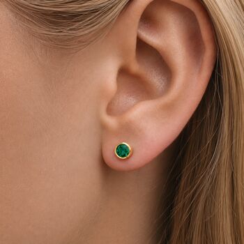 Gold Plated Sterling Silver May Emerald Birthstone Stud Earrings, 2 of 6