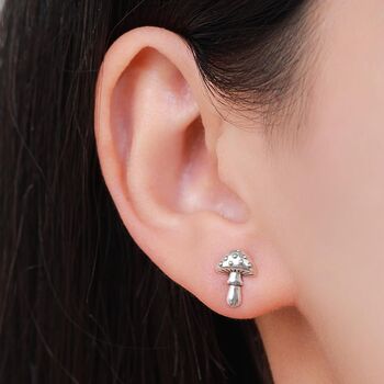 Mismatched Hedgehog And Mushroom Stud Earrings In Sterling Silver, 2 of 9