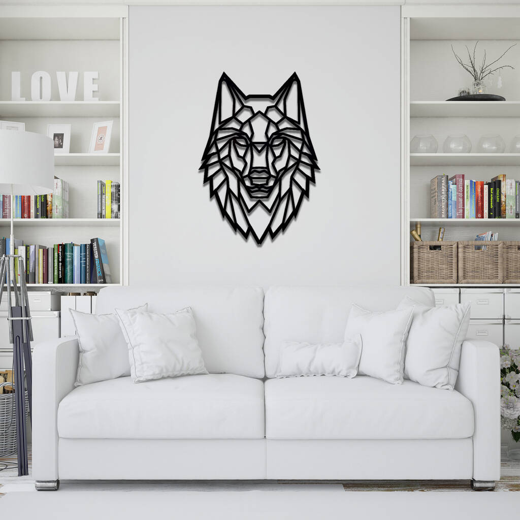 Wooden Animal Wall Art Geometric Wolf Gift For Home Or Study, 1 of 9