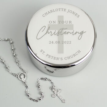 Christening Round Trinket Box And Rosary Beads Set, 3 of 3