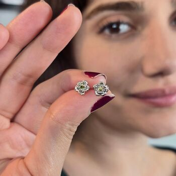 Peridot August Poppy Sterling Silver Stud Earrings, 3 of 5