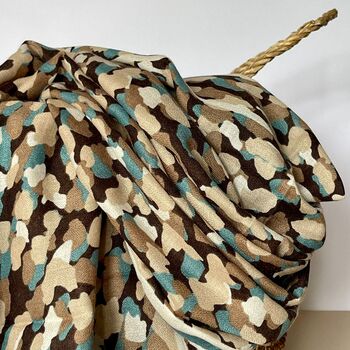 Camouflage Print Scarf With Border In Turquoise, 2 of 4