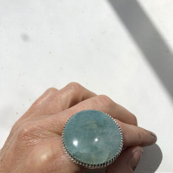 Aquamarine Large Round Gemstone Ring In Sterling Silver, 4 of 5
