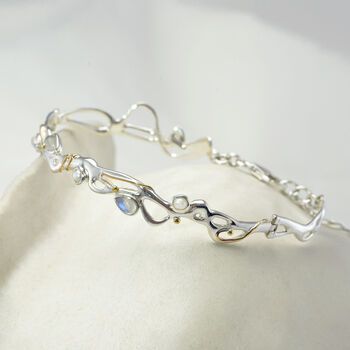 Sterling Silver Flowing Moonstone And Pearl Bracelet, 3 of 9