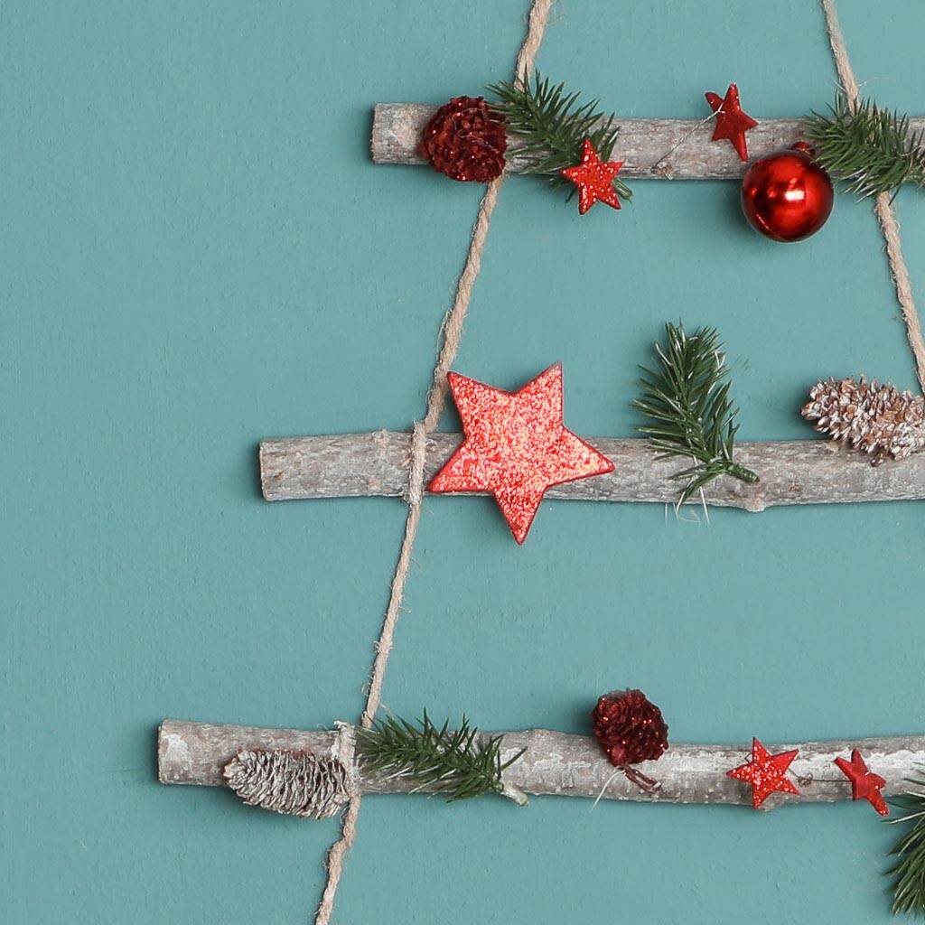 Red Bauble Christmas Tree Ladder Wall Decoration By Dibor