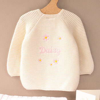 Personalised Baby Cardigan With Daisy And Name Embroidery, 3 of 12