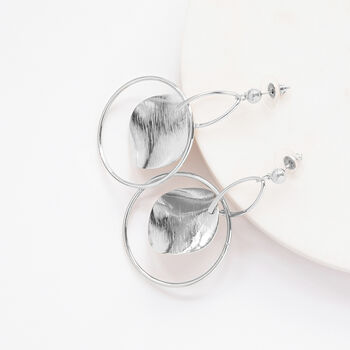 Large Hoop With Matt Disc Drop Earrings Silver Colour, 2 of 3
