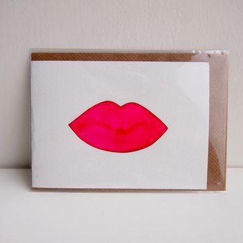 Handmade Original Watercolour Lips Valentines Love Card, 3 of 4