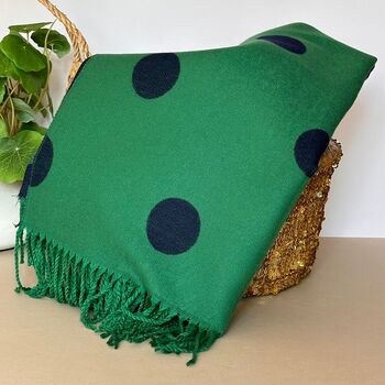 Cashmere Blend Dots Scarf In Green, 4 of 5