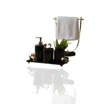 Black Marble Bathroom Set With Brass Towel Holder, 3 of 4