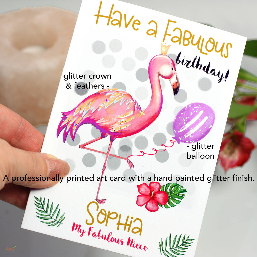 Flamingo personalised A5 Birthday card Daughter sister niece mum friend Name Age 