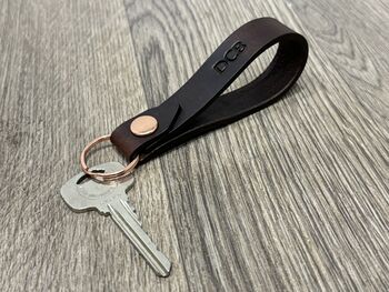 Personalised Brown Distressed Handmade Leather Keyring, 4 of 11
