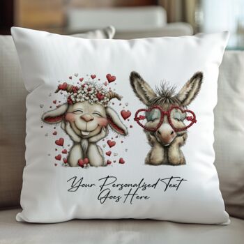 Personalised Whimsical Valentine Anniversary Love Animals Cushion, 9 of 11