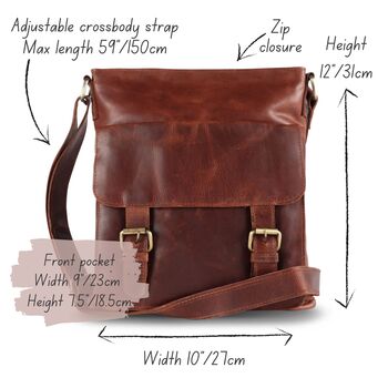 Brown Leather Crossbody Bag With Front Pocket, 5 of 5
