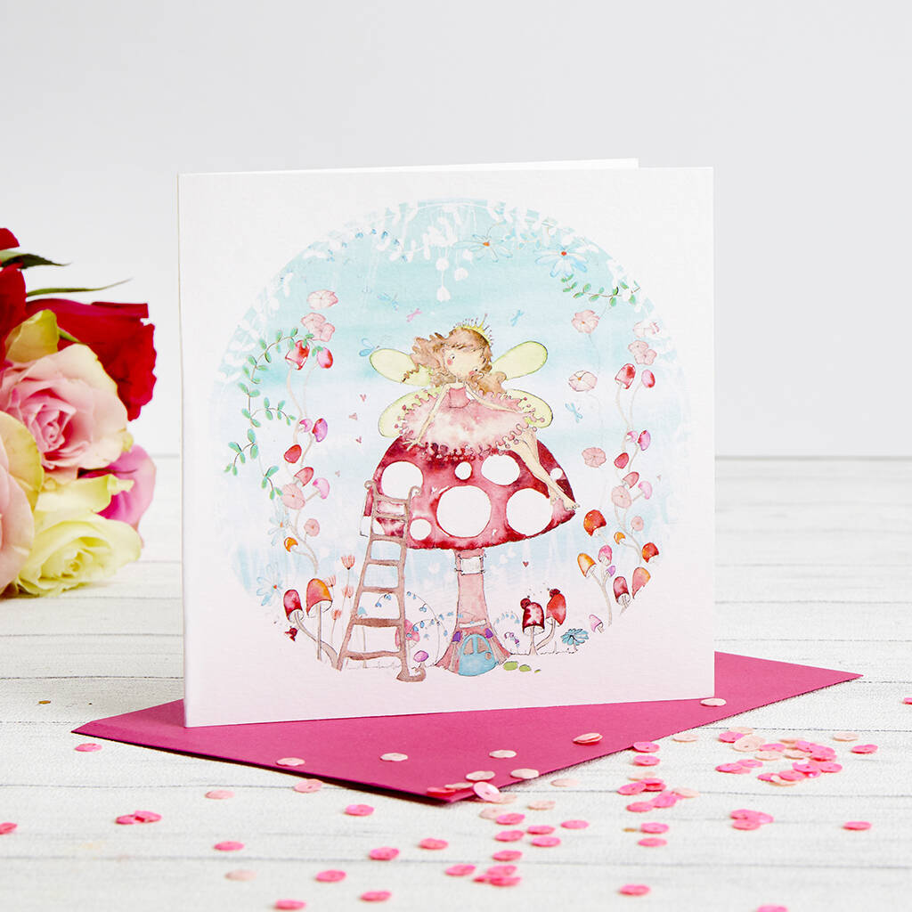 Delicate Toadstool Fairy Card For Any Occasion, 1 of 2