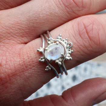 Livia Sterling Silver Oval Moonstone Trio Dotty Ring, 3 of 5