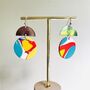 Handmade Leather Large Full Moon Dangly Earrings Marbled, thumbnail 8 of 9