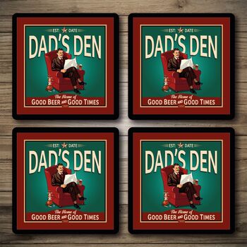 Personalised Bar Runner And Coasters Dads Den, 3 of 8