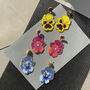 Hand Beaded Pink Pansy Statement Earrings, thumbnail 3 of 9