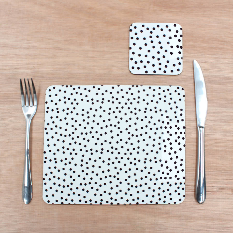 placemats with monochrome polka dot design by rolfe & wills