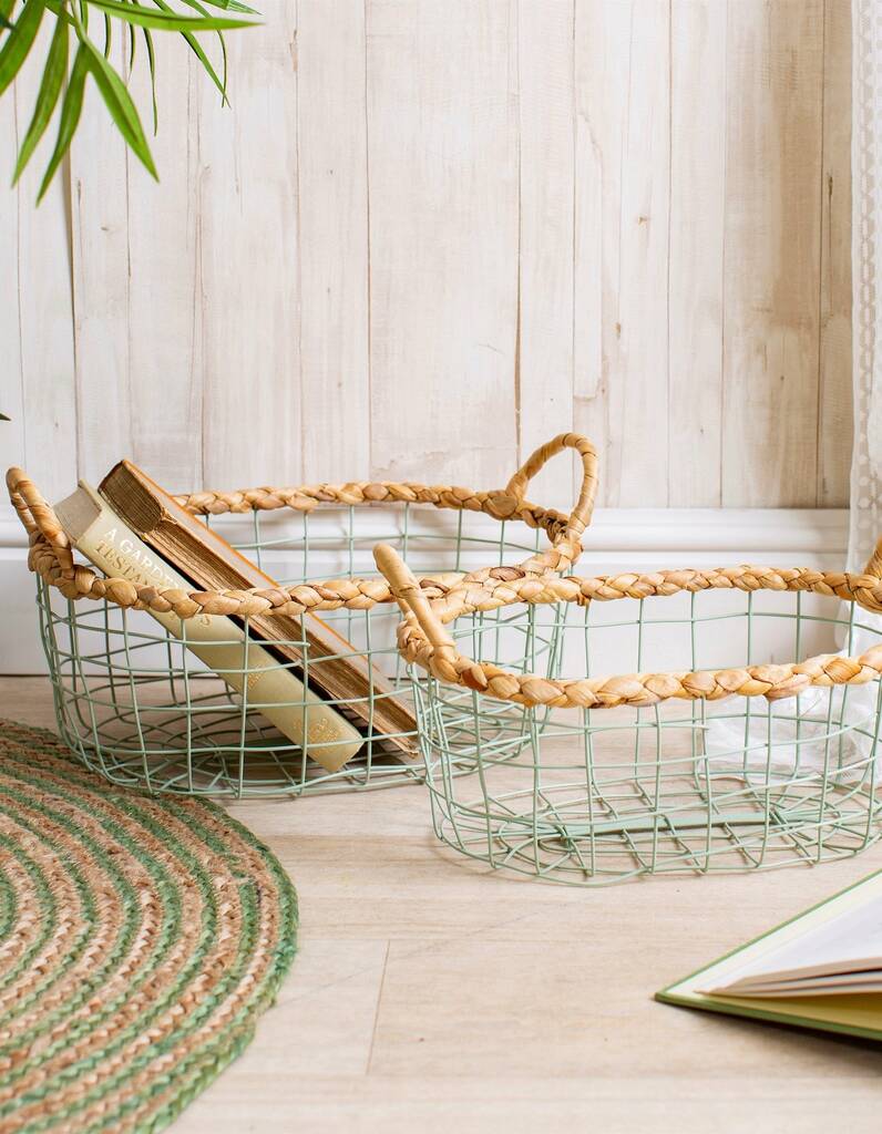 Set Of Two Sage Green Wire Baskets By The Forest & Co