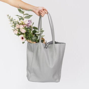 Dove Grey Soft Leather Tie Top Tote, 4 of 10