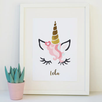 gold foil personalised unicorn print by sweetlove press