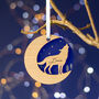 Starry Wolf Wood Personalised Christmas Decoration, thumbnail 5 of 6