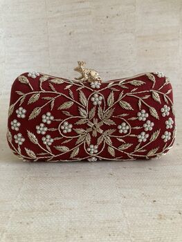 Handcrafted Maroon Silk Clutch Bag, 5 of 10