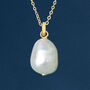 Yellow Gold Plated Baroque White Freshwater Pearl Necklace, thumbnail 2 of 12